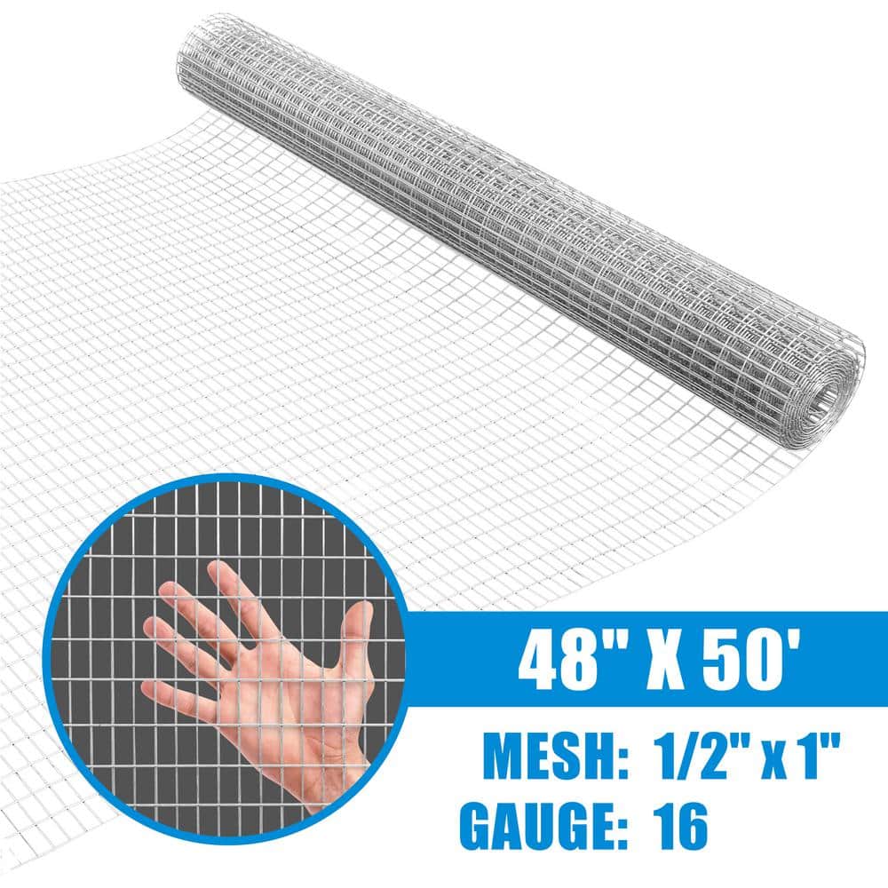 Fencer Wire 4 ft. x 50 ft. 16-Gauge Welded Wire Fence, Mesh Size 1/2 in. x 1 in., Multiple Use Galvanized Welded Wire Roll (2)