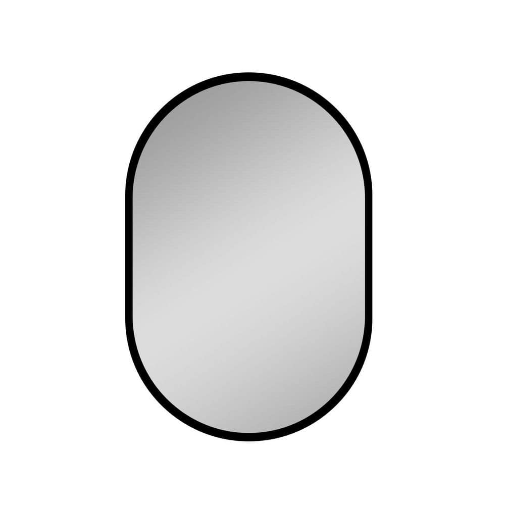 Siavonce 5 in. W x 21 in. D x 31 in. H Oval Bathroom Wall-Mounted Linen Cabinet with Mirror and Dividers, Black (1)