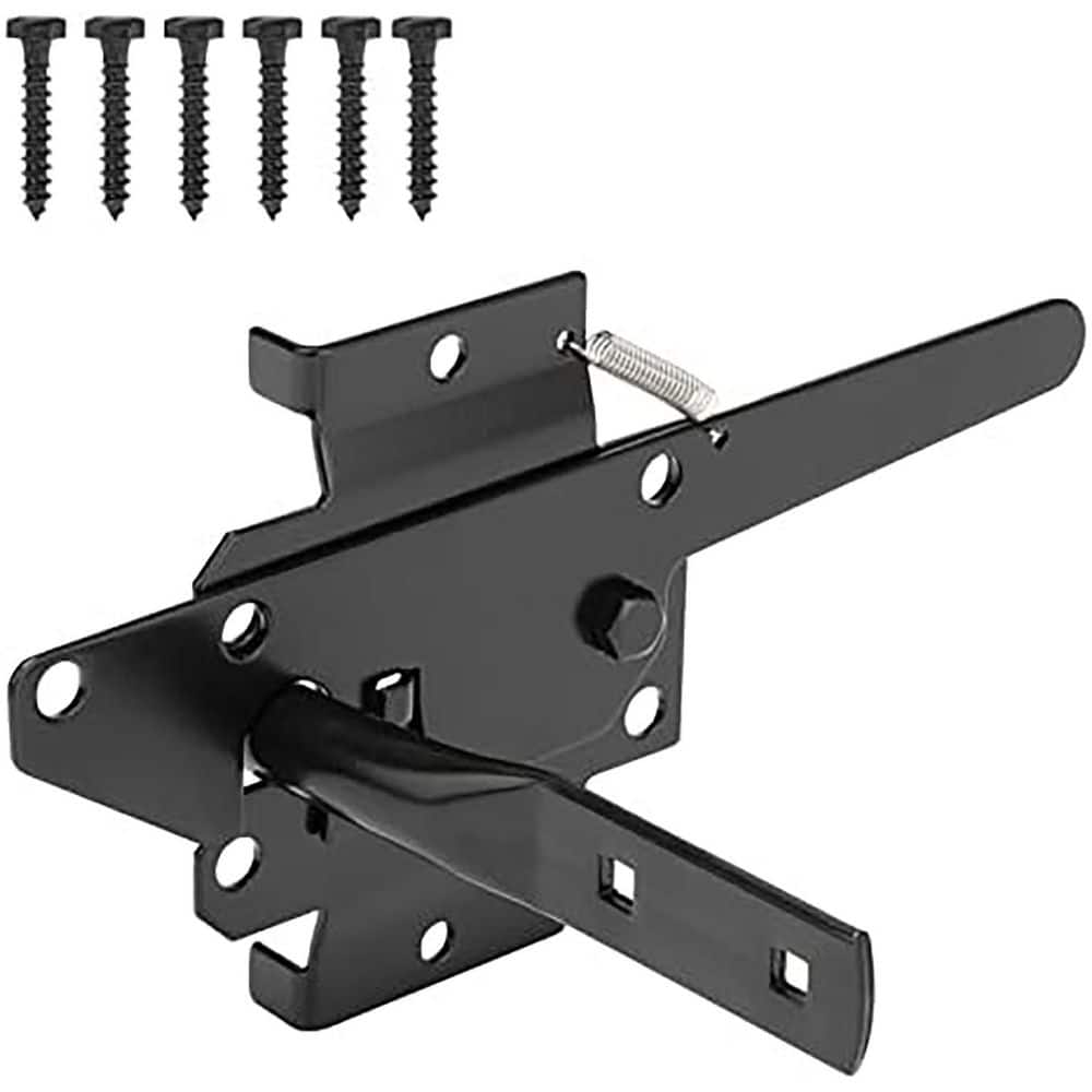 Unbranded Heavy Duty Self-Locking Gate Latch for Wooden Fence Post Mount Automatic Lock Black Finish Secure Outdoor Gates