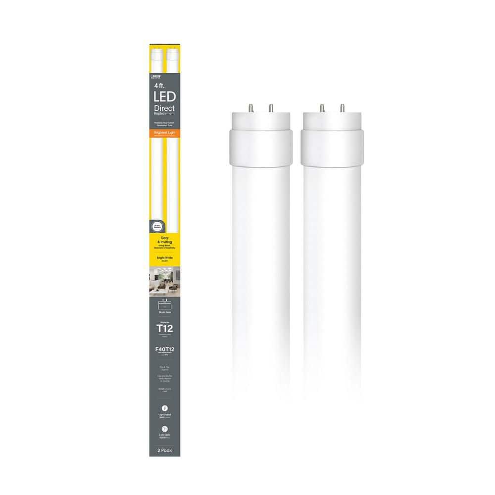 Feit Electric 40-Watt 4 ft. T12 G13 Type A Plug and Play High Output Linear LED Tube Light Bulb, Bright White 3000K (2-Pack) (2)
