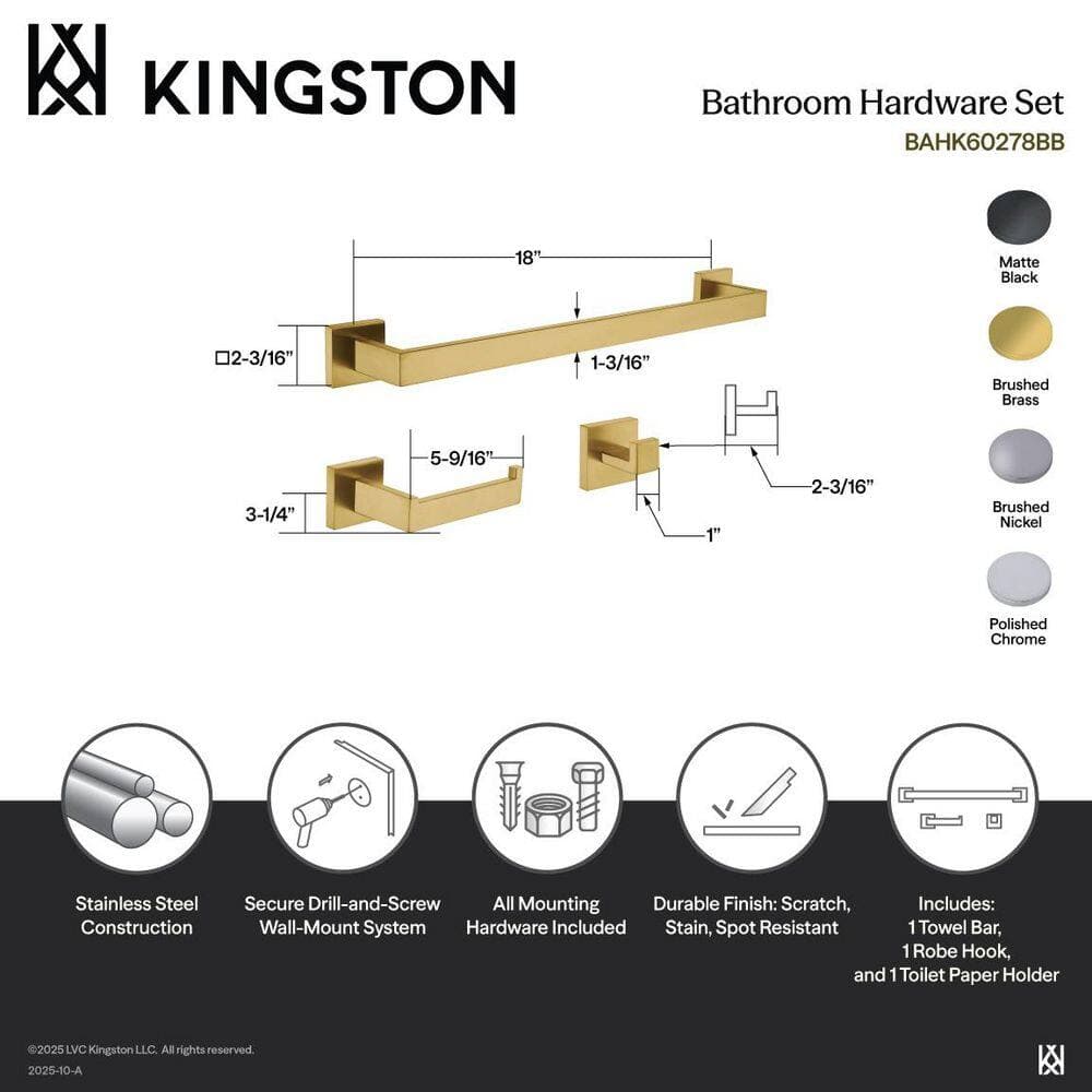 Kingston Brass Lasdun 3-Piece Bathroom Accessory Set with 18" Towel Bar in Polished Chrome (2)