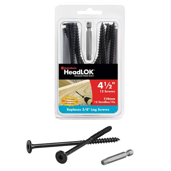FastenMaster 4-1/2 in. HeadLOK Structural Wood Screws Flat Head Wood Screws, Black (12-Pack) (2)