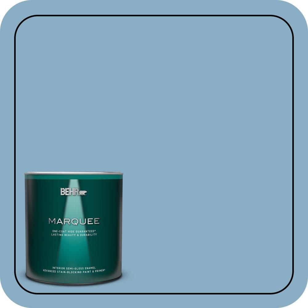 BEHR MARQUEE 1 qt. #S500-4 Chilly Blue One-Coat Hide Semi-Gloss Enamel Interior Paint & Primer