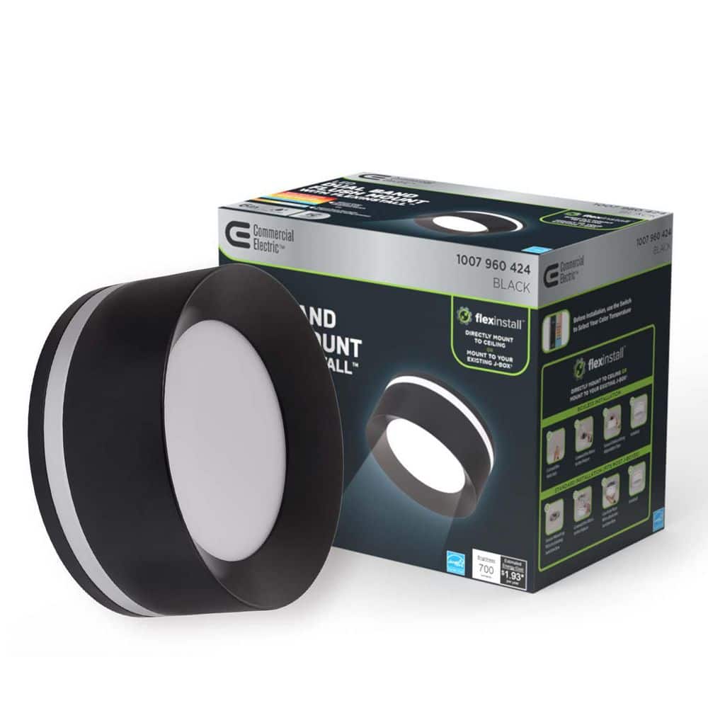 Commercial Electric Flex Install 6 in. Matte Black Dual Band Integrated LED Recessed Ceiling Light Flush Mount with 5CCT and 700 Lumens (3)