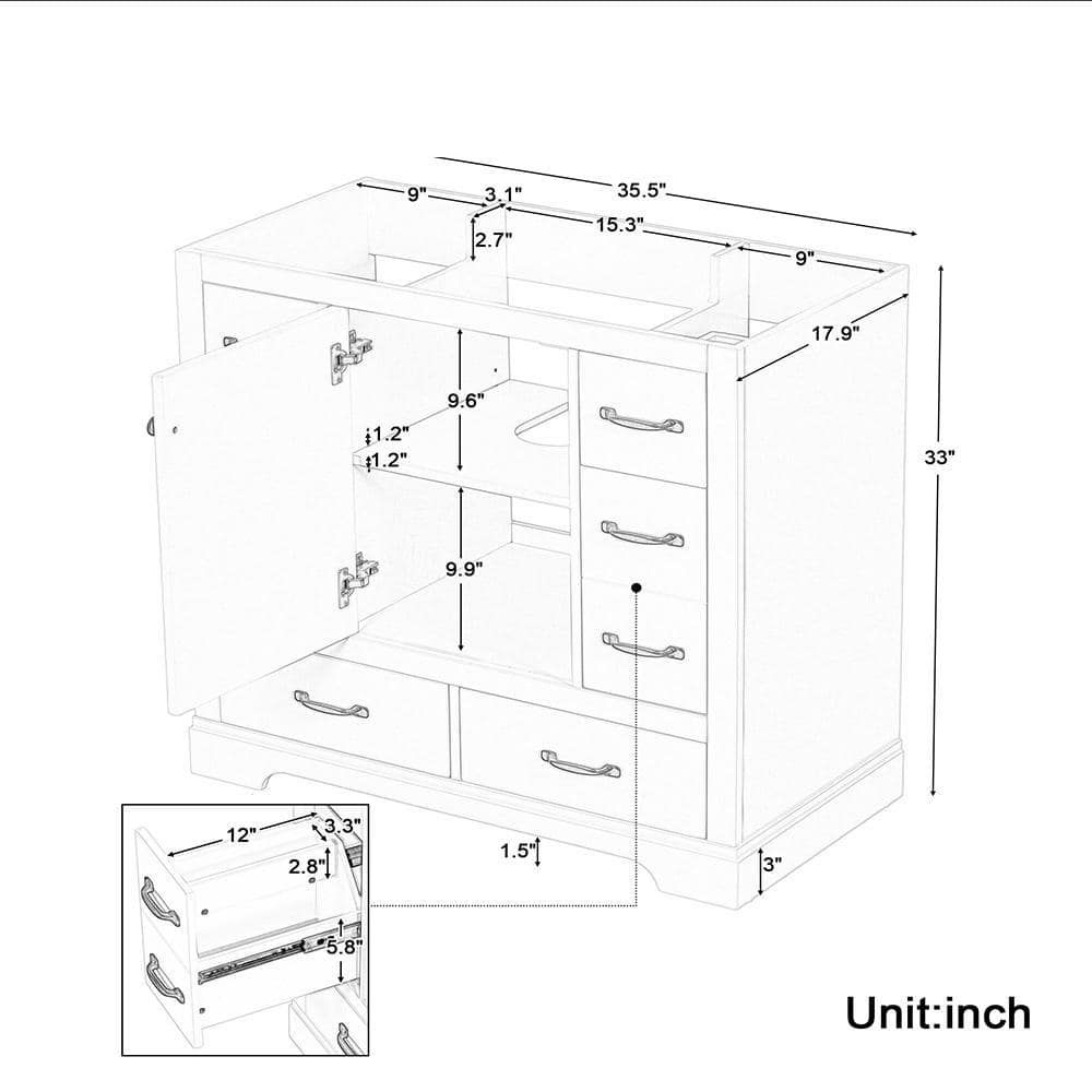 Modland Byna 35 in. W. x 17 in. D x 33 in. H Freestanding Bath Vanity Cabinet without Top in Gray (2)