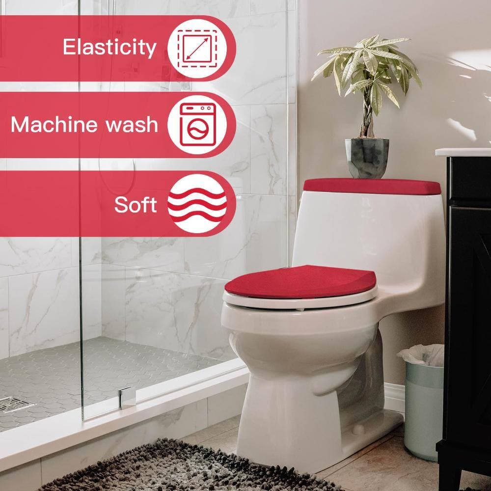 Unbranded Toilet Lid and Tank Lid Cover Set for Bathroom Decor, Elastic Bottom, Red, 6.3 in W x 5.0 in H Polyester (2)