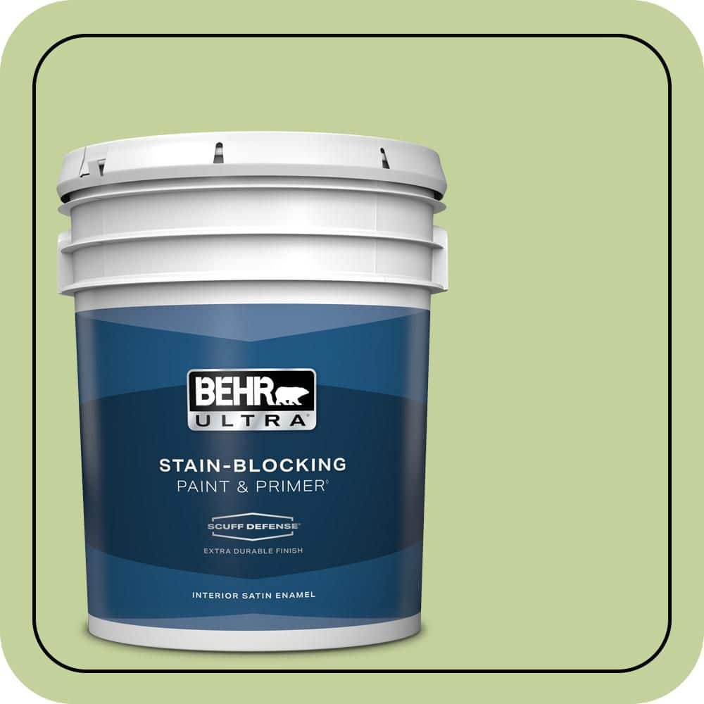 BEHR ULTRA 5 gal. #P370-4 Cricket Field Extra Durable Satin Enamel Interior Paint & Primer