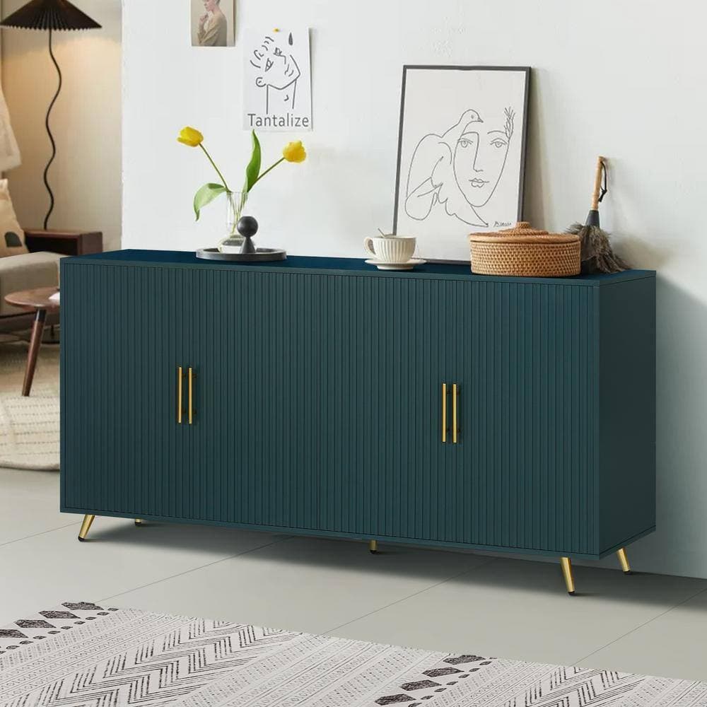 COWLOWN 59.8 in. W x 15.5 in. D x 32.5 in. H Antique Green Linen Cabinet TV Console with Storage Cabinet and Adjustable Shelves (3)