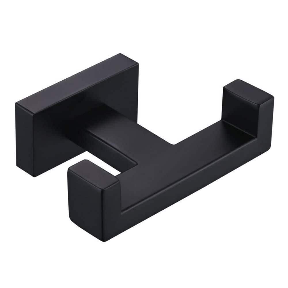 Unbranded Matte Black 304 Stainless Steel Double Robe Towel J-Hook Double Robe/Towel Hook Wall Mounted Coat Hanger (1)