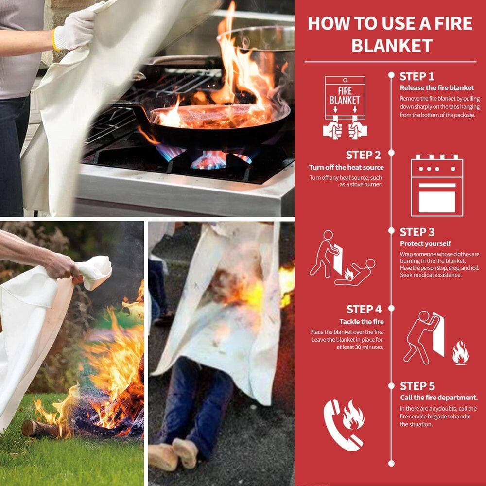 Ahfiwaso Fiberglass Emergency Fire Blanket Home Kitchen Large 40 x 40 in. Red Storage Pouch 2 Pack (3)