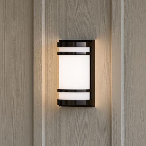 Home Decorators Collection Mullen Oil Rubbed Bronze Hardwired LED Outdoor Wall Light Lantern Sconce with Integrated LED Included