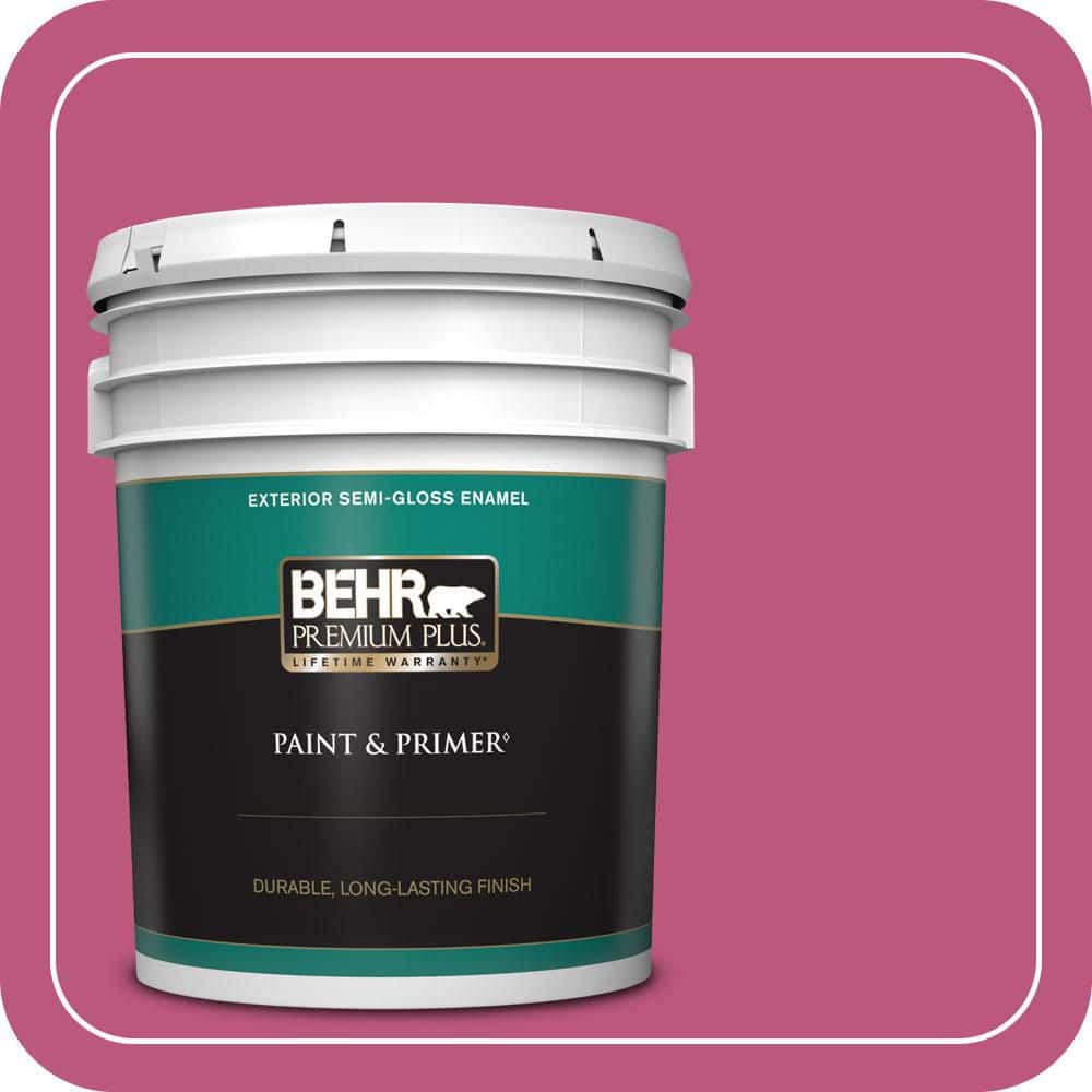 BEHR PREMIUM PLUS 5 gal. #S-G-100 Tutti Frutti Semi-Gloss Enamel Exterior Paint & Primer