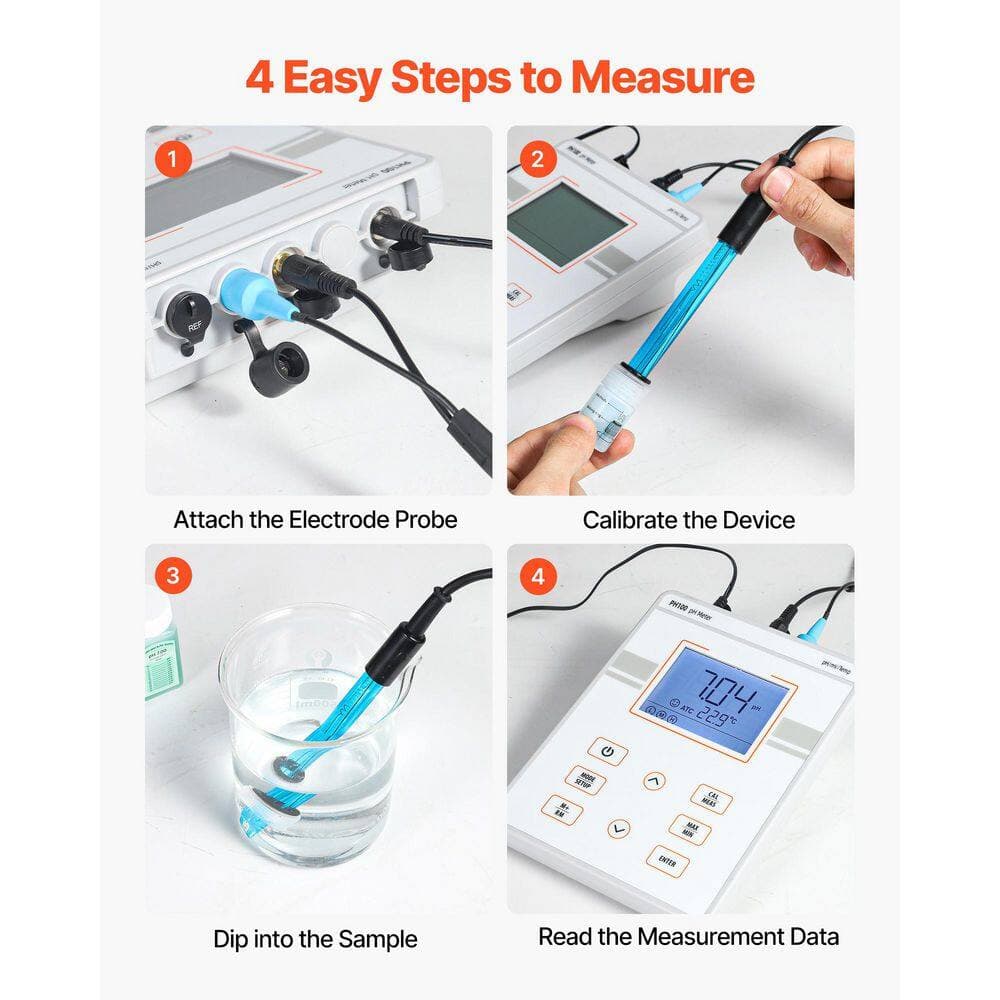 SKYSHALO Benchtop pH Meter, 0-14 pH Range, Lab Test Kit with Backlit Display and Calibration Solutions, Stores 50 Readings (3)