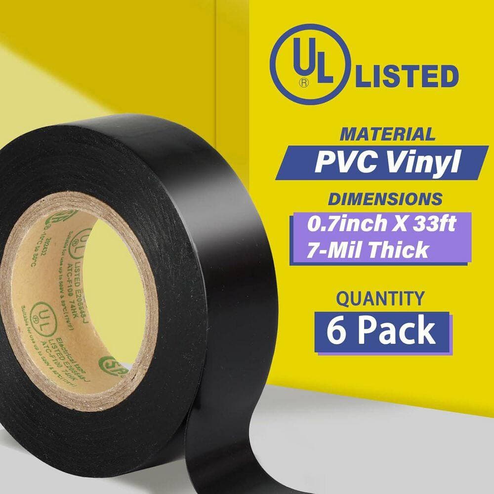 Yichuhaoxi 0.7 in. x 33 ft. Electrical Tape Black 6-Pack UL Approved Industrial Grade Multipurpose Insulating Tape (2)
