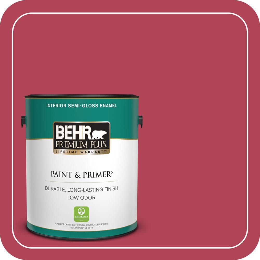 BEHR PREMIUM PLUS 1 gal. #130B-7 Cherry Wine Semi-Gloss Enamel Low Odor Interior Paint & Primer
