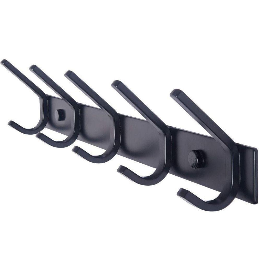 Dracelo Wall Mounted Bathroom Black Metal Hook Rack Rail with 5 Double Hooks 1 Pack (1)