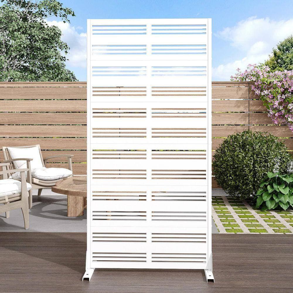 Lirago 72 in. x 35 in. Outdoor Metal Privacy Screen Garden Fence in White (2)