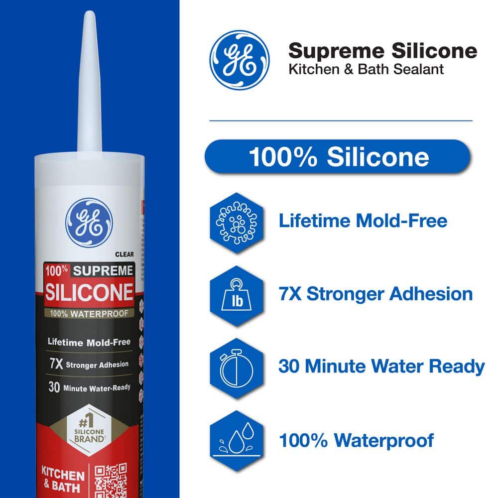 GE Supreme Silicone Caulk 10.1 oz Kitchen and Bath Sealant White (3)