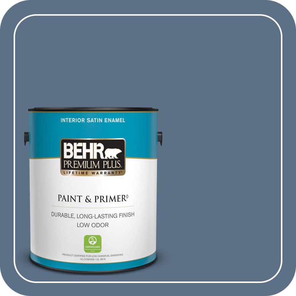BEHR PREMIUM PLUS 1 gal. #S520-6 Layers of Ocean Satin Enamel Low Odor Interior Paint & Primer