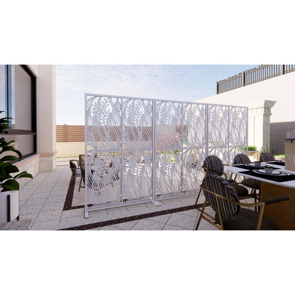 Unbranded 3.80 ft. x 6.0 ft. White Leaf Shape Iron Free Standing Decorative Privacy Screen for Garden Fence Outdoor/Indoor Divider (3)