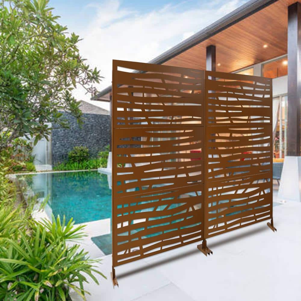 Sudzendf Outdoor and Indoor Freestanding Decorative Privacy Screen Metal Privacy Screen, Fence Panels in Brown (2)