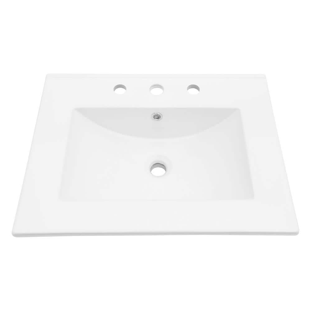 Sarlai 24 in. W 18 in. D Porcelain Ceramic Drop Single Bowl Bath Vanity Top Sink with 3 Faucet Holes and Overflow