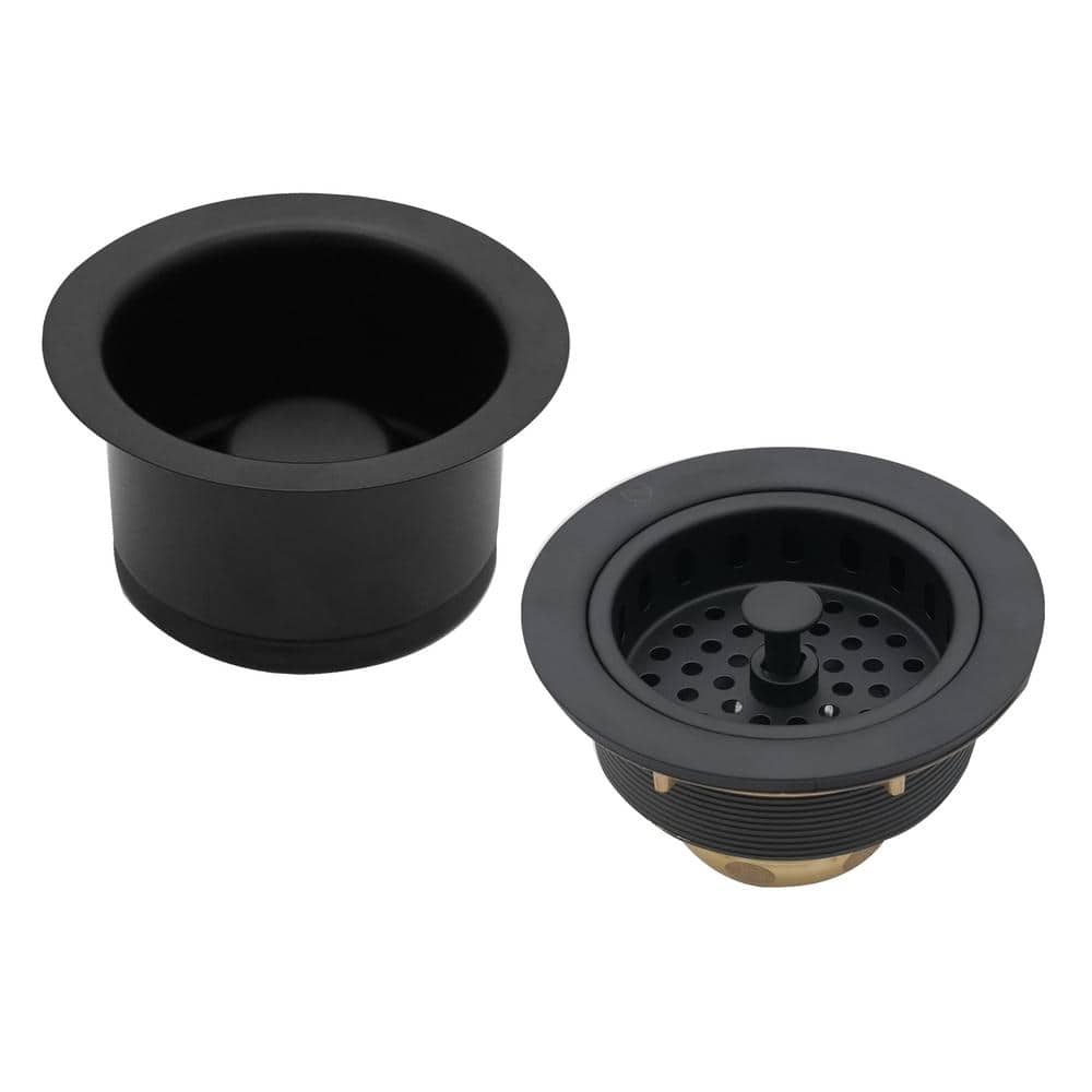 Westbrass COMBO PACK 3-1/2 in. Post Style Kitchen Sink Strainer and Extra-Deep Collar Disposal Flange/Stopper, Matte Black (1)