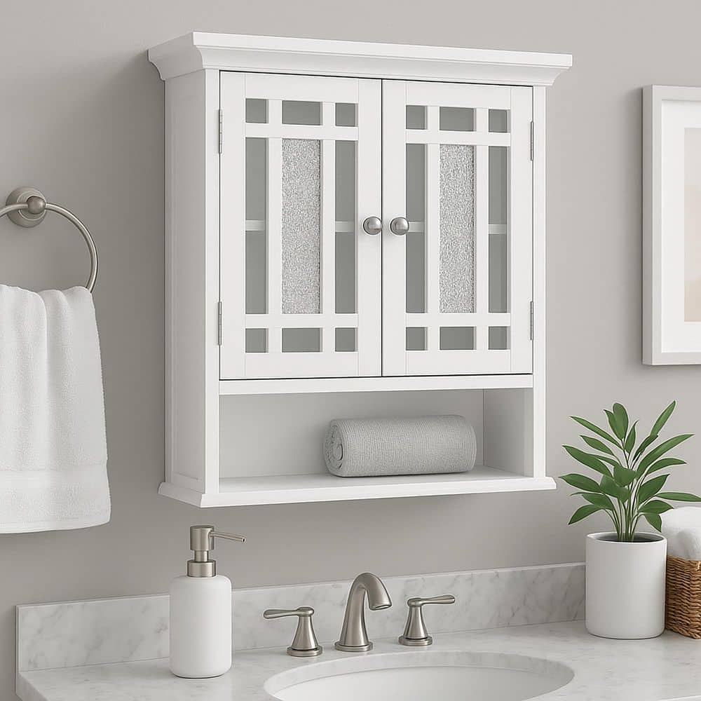 Teamson Home Windsor 22 in. W 24 in. H Bathroom Wall Cabinet with Mosaic Glass