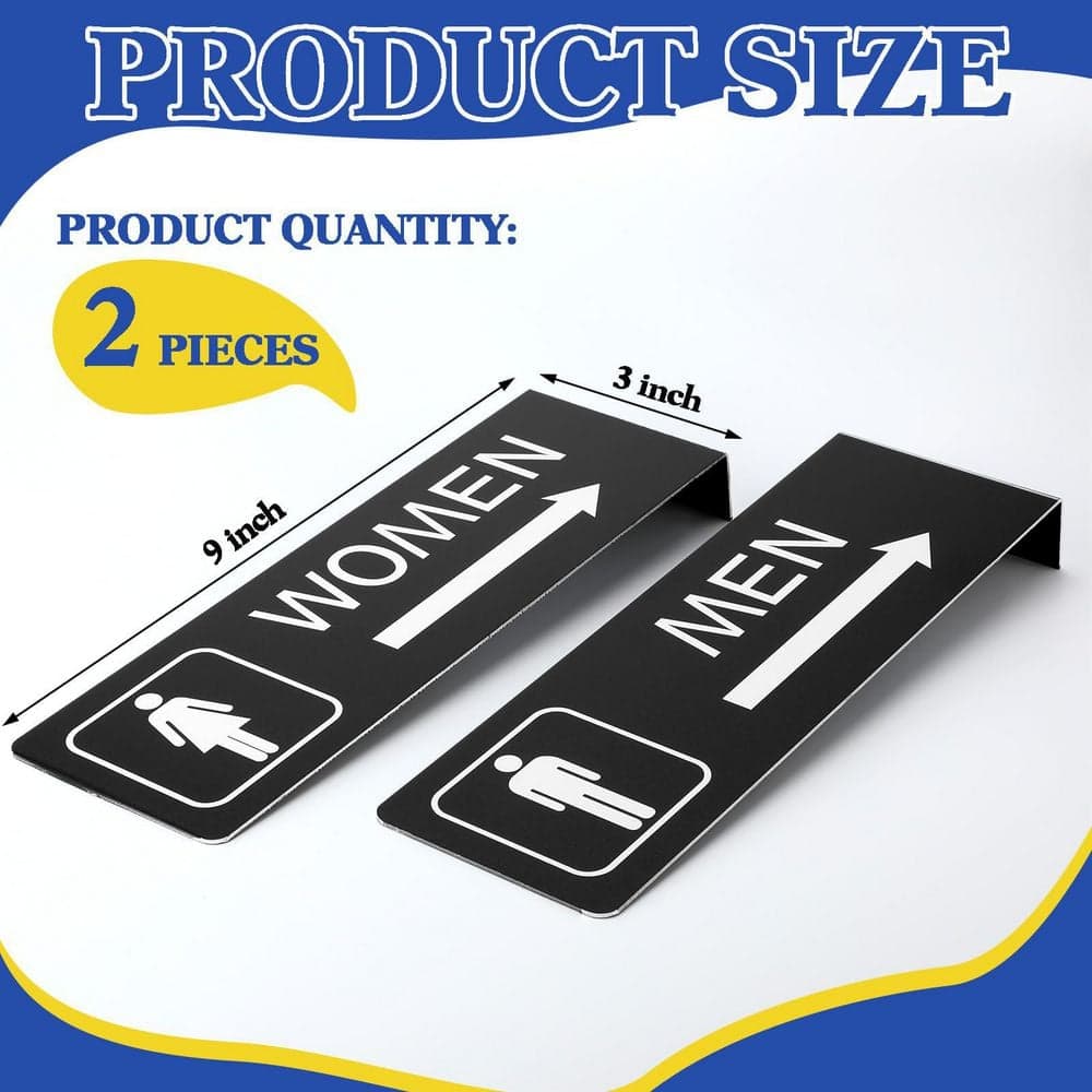 LAIFUCAM 2 Pack Double-Sided Black Aluminum Restroom Signs with Arrow Easy Mount Bathroom Door Hallway Wall Decor (2)