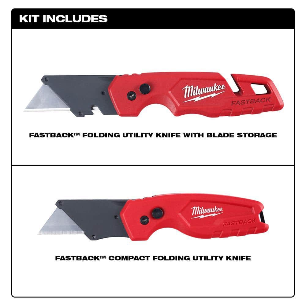 Milwaukee 7.75 in. Combination Electricians 6-in-1 Wire Strippers Pliers with 2 FASTBACK Utility Knifes (2)