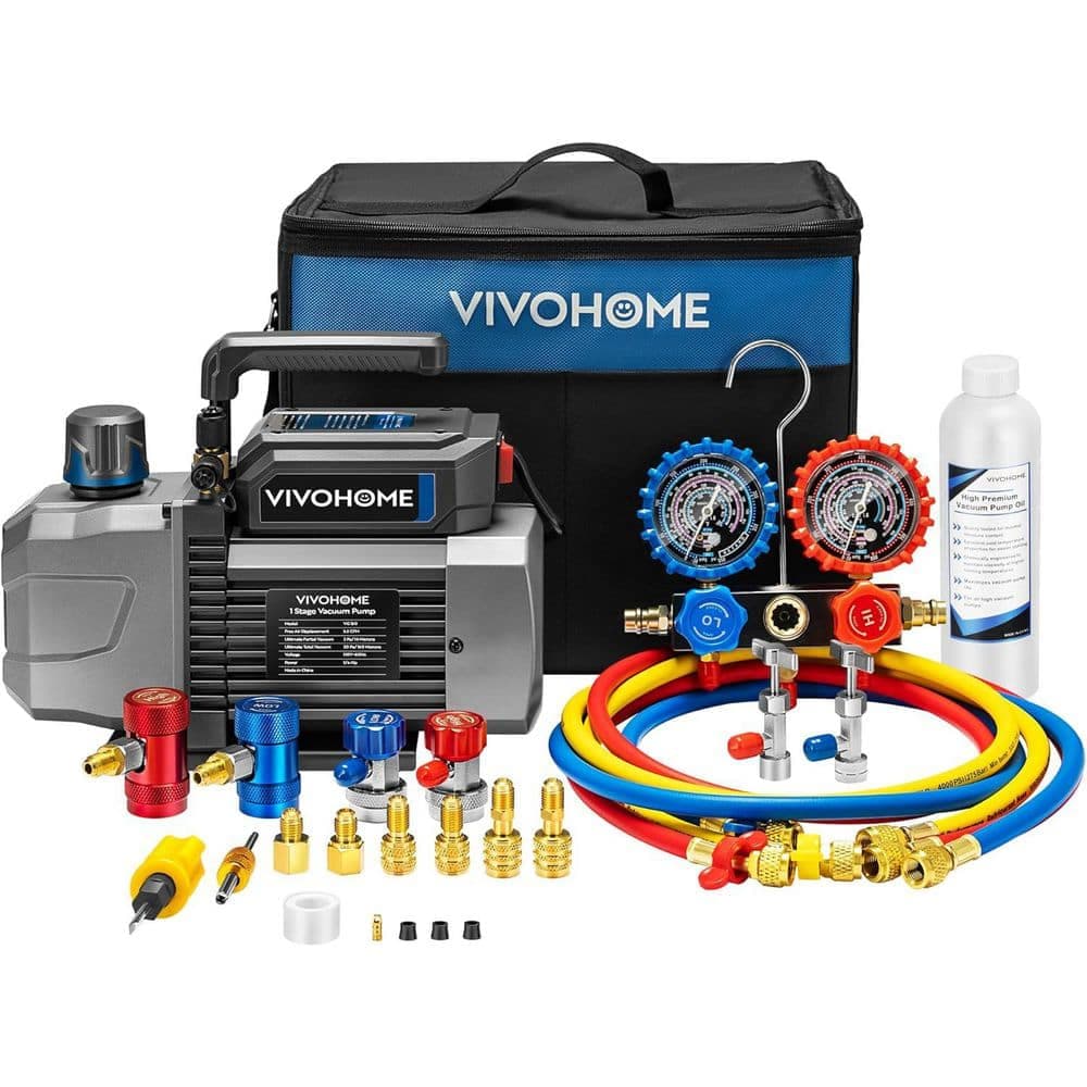 VIVOHOME 1/4 HP 3.5 CFM Single Stage A2L HVAC Vacuum Pump and Manifold Gauge Set with Sparkless Motor (1)