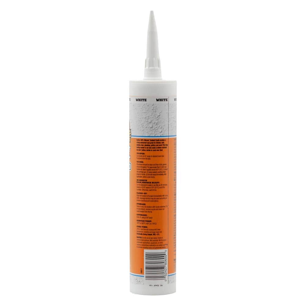 Gorilla 10 Oz. Waterproof Caulk and Seal 100% Silicone Sealant White (12-Pack) (2)