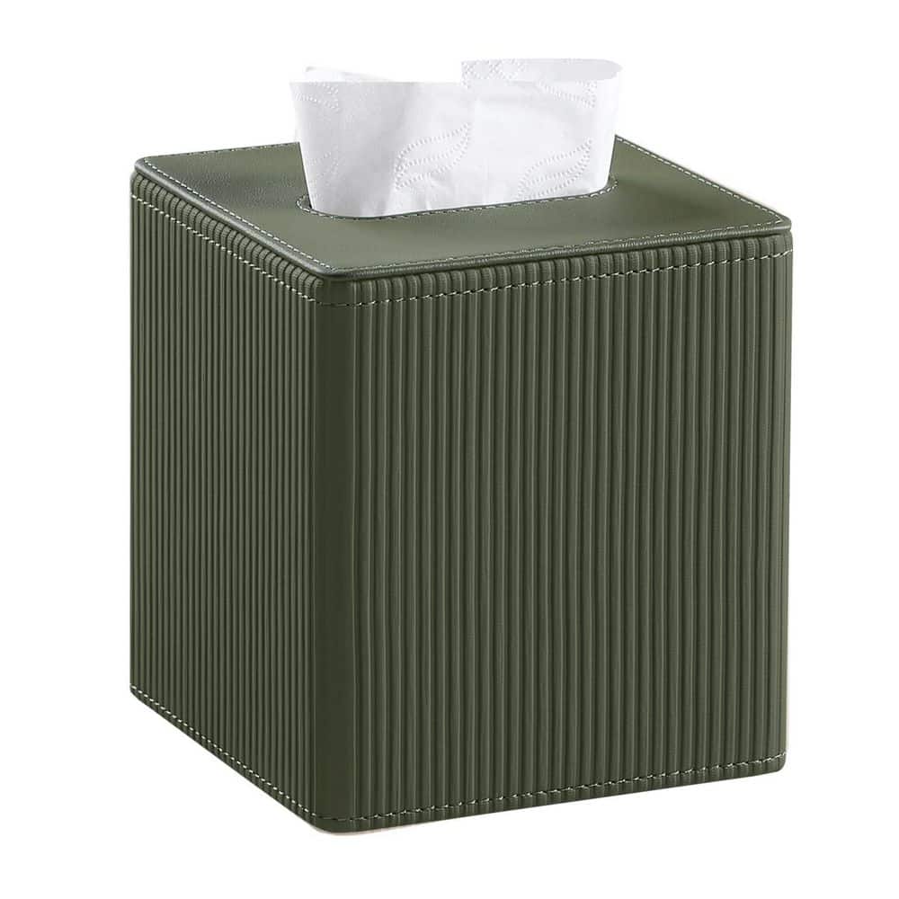 Numhew Tissue Box Cover Square with Magnetic Closure, PU Leather Tissue Box Holder for Bathroom, Green
