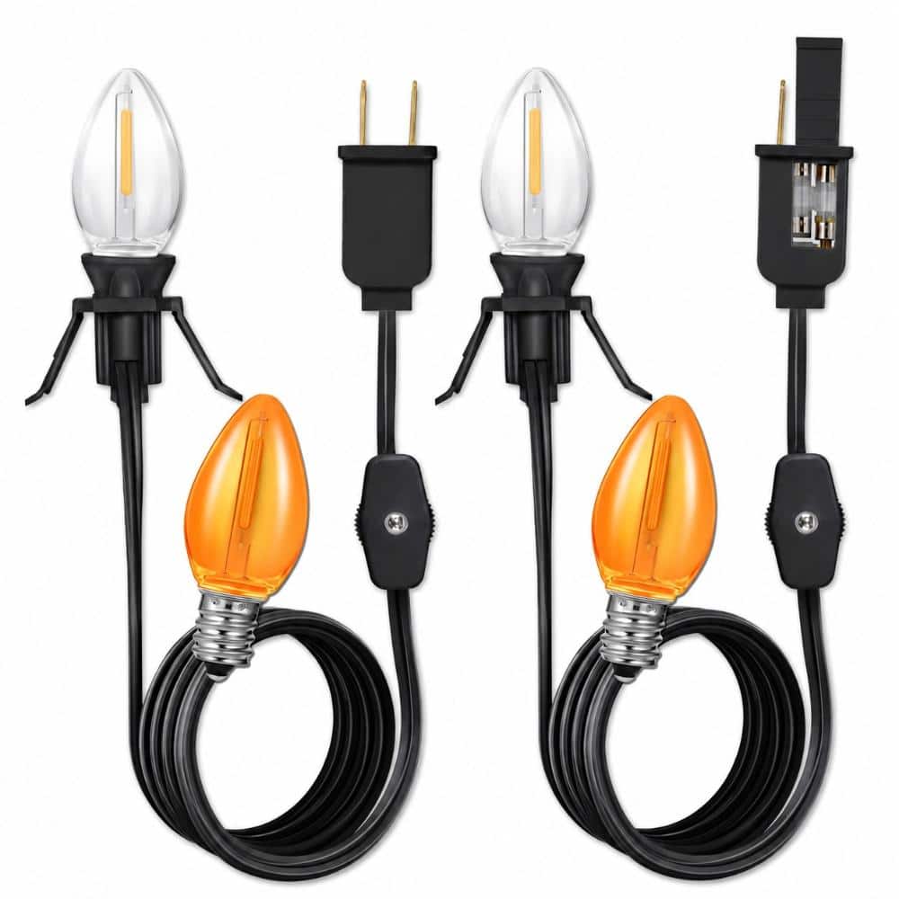 Unbranded 6 ft Clip-In Light Cord with E12 Candelabra Socket, UL Listed Accessory Cord with Clear and Orange C7 LED Bulbs