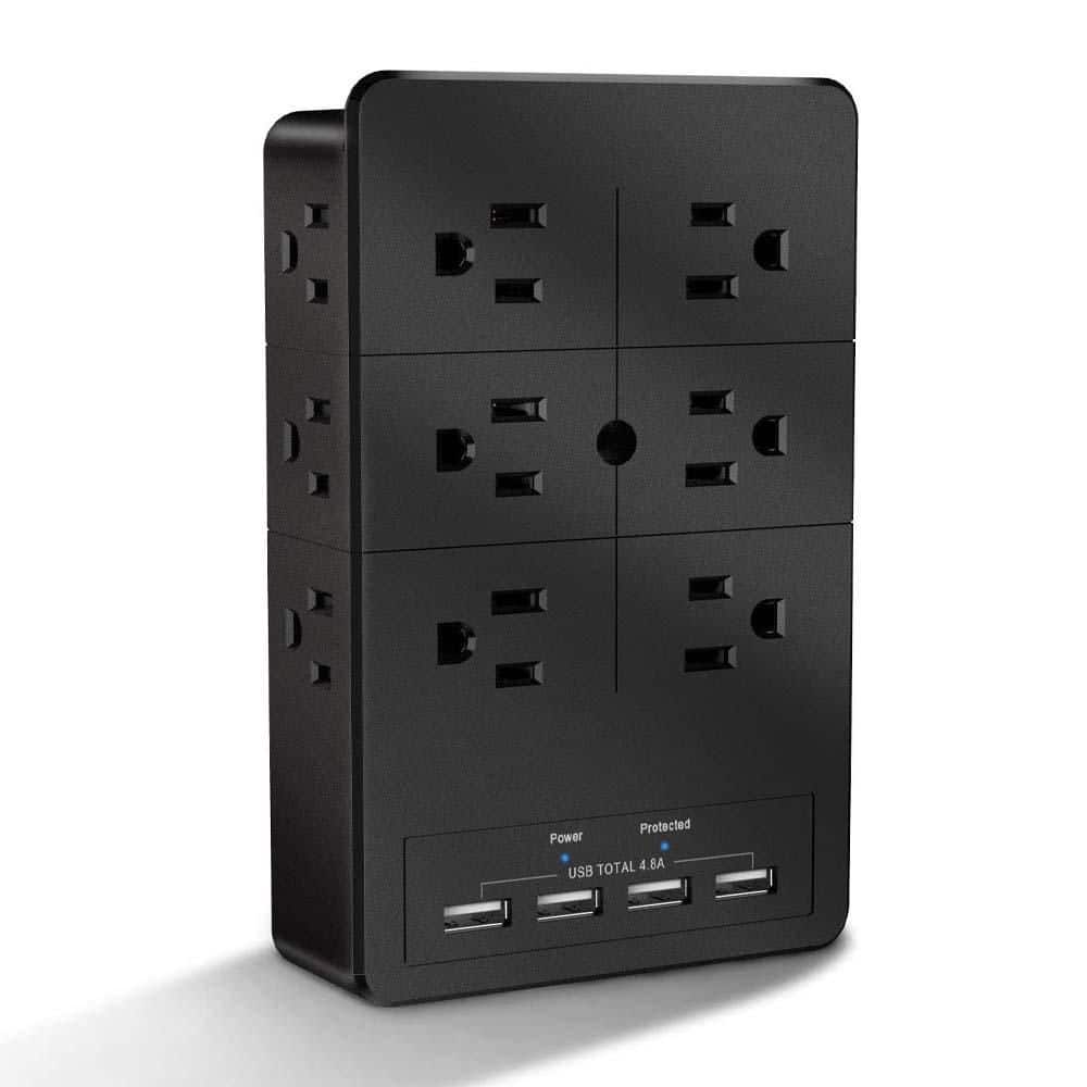 Yichuhaoxi 12-Outlet 4-Ports Surge Protector with Wide AC Outlets and USB Charging Blocks Wall Mount Adapter for Home Office Safety (1)