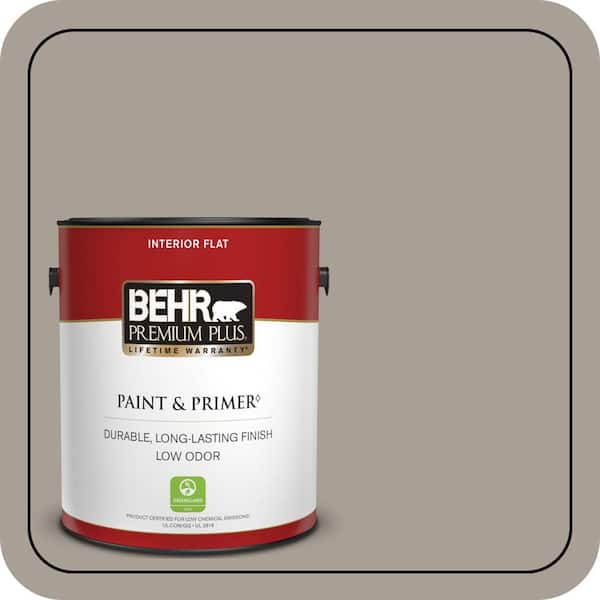 BEHR PREMIUM PLUS 1 gal. #PPU24-09 True Taupewood Flat Low Odor Interior Paint & Primer (2)