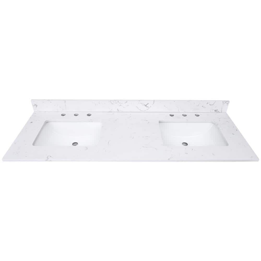 Home Decorators Collection 61 in. W x 22 in D Engineered Stone White Rectangular Double Sink Vanity Top in White (1)