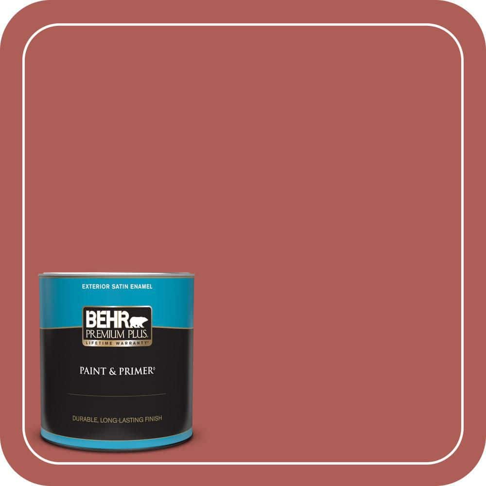 BEHR PREMIUM PLUS 1 qt. #T12-1 Prairie Poppy Satin Enamel Exterior Paint & Primer