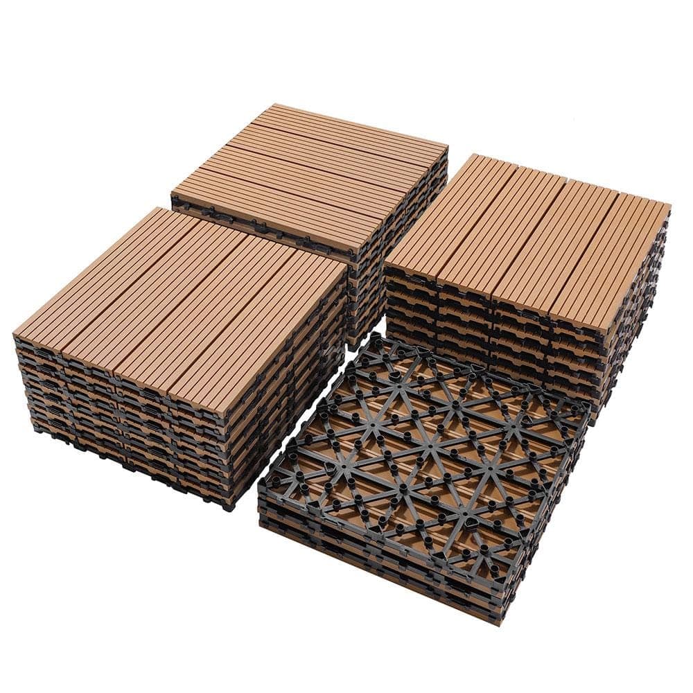 Afoxsos 1 ft. x 1 ft. Burlywood Plastic Composite Deck Tiles, All-Weather Proof and Rust Resistant, Easy to DIY (20-Pack)