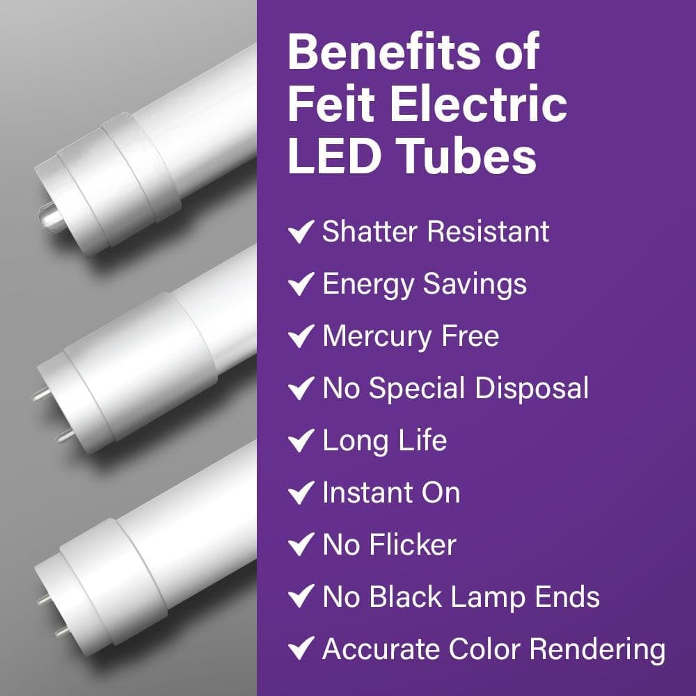 Feit Electric 18-Watt 4 ft. T8/T12 G13 Type B Ballast Bypass Linear LED Tube Light Bulb, Cool White 4000K (10-Pack) (4)
