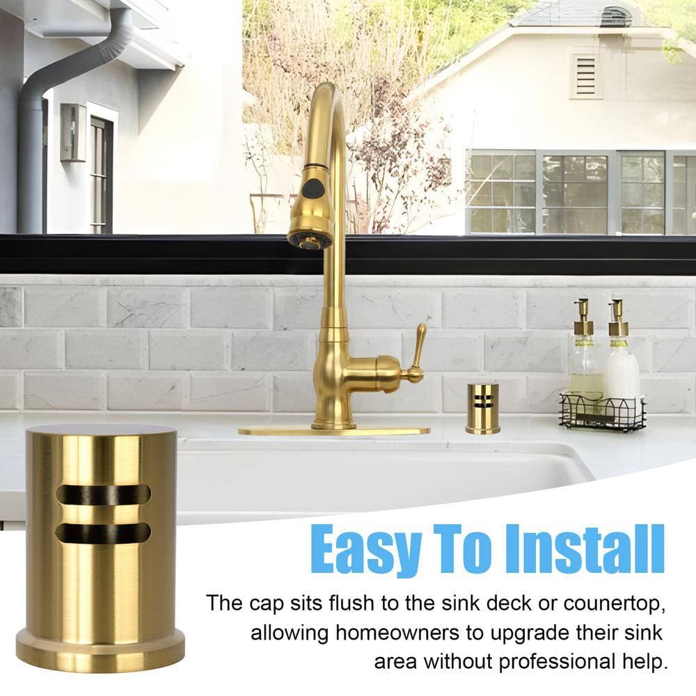 Akicon 1-7/8 in. OD x 2-15/32 in. H Solid Brass Dishwasher Air Gap Cover with Skirted in Brushed Gold (3)