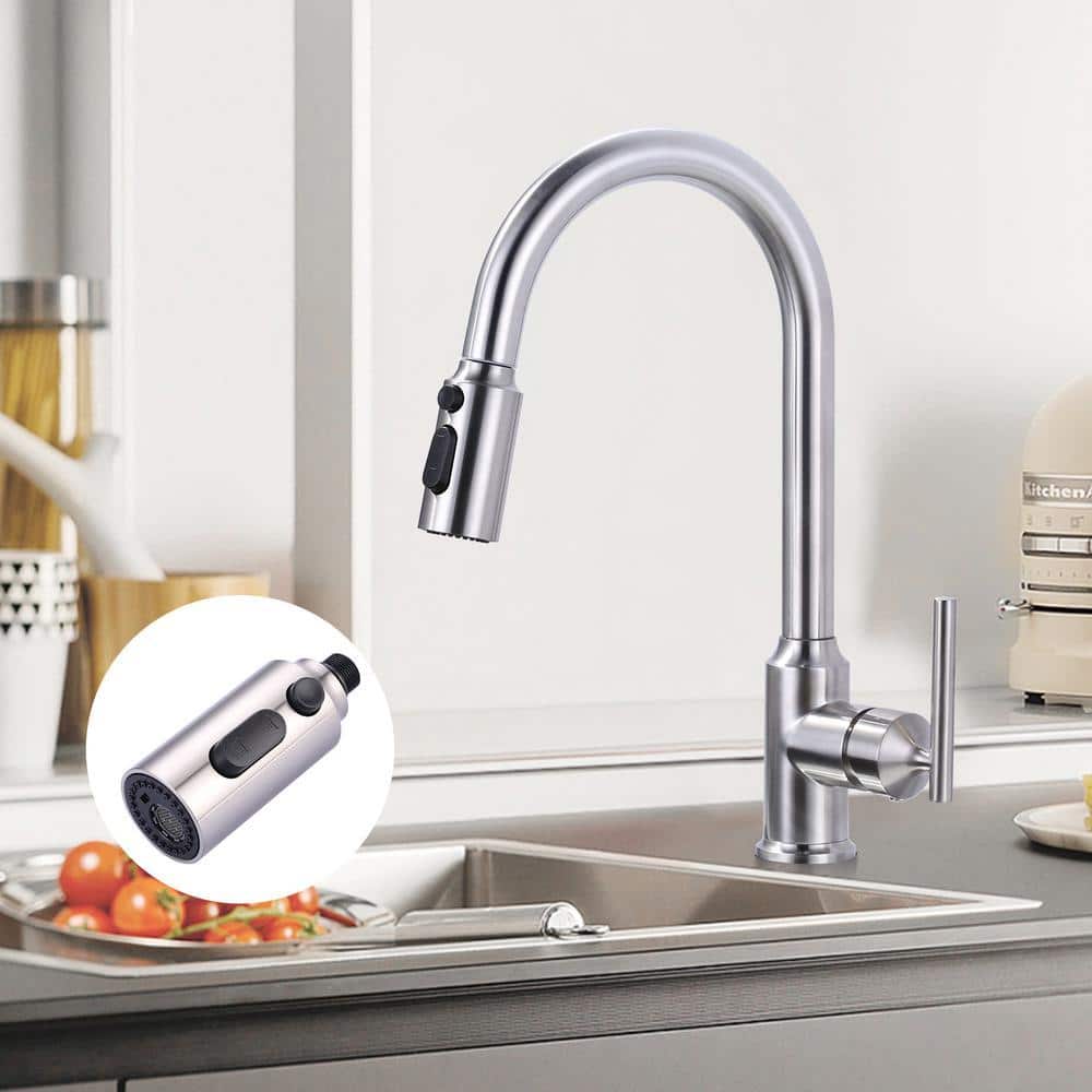 ALEASHA 3 Functions Poll Down Kitchen Faucet Spray Head Replacement with 9 Adapters in Brushed Nickel (3)