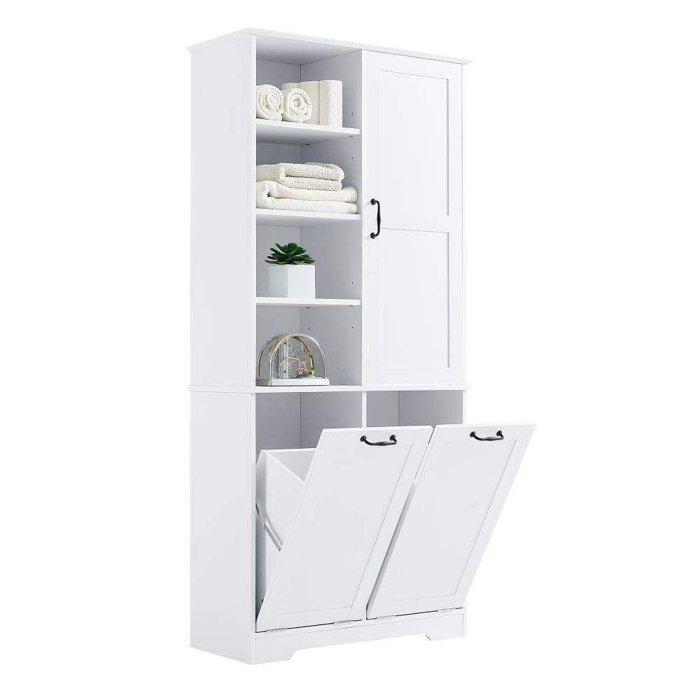Unbranded 68 in. White Linen Cabinet with Doors, Drawers,Open Shelve and Adjustable Shelf for Bathroom, Living Room (2)