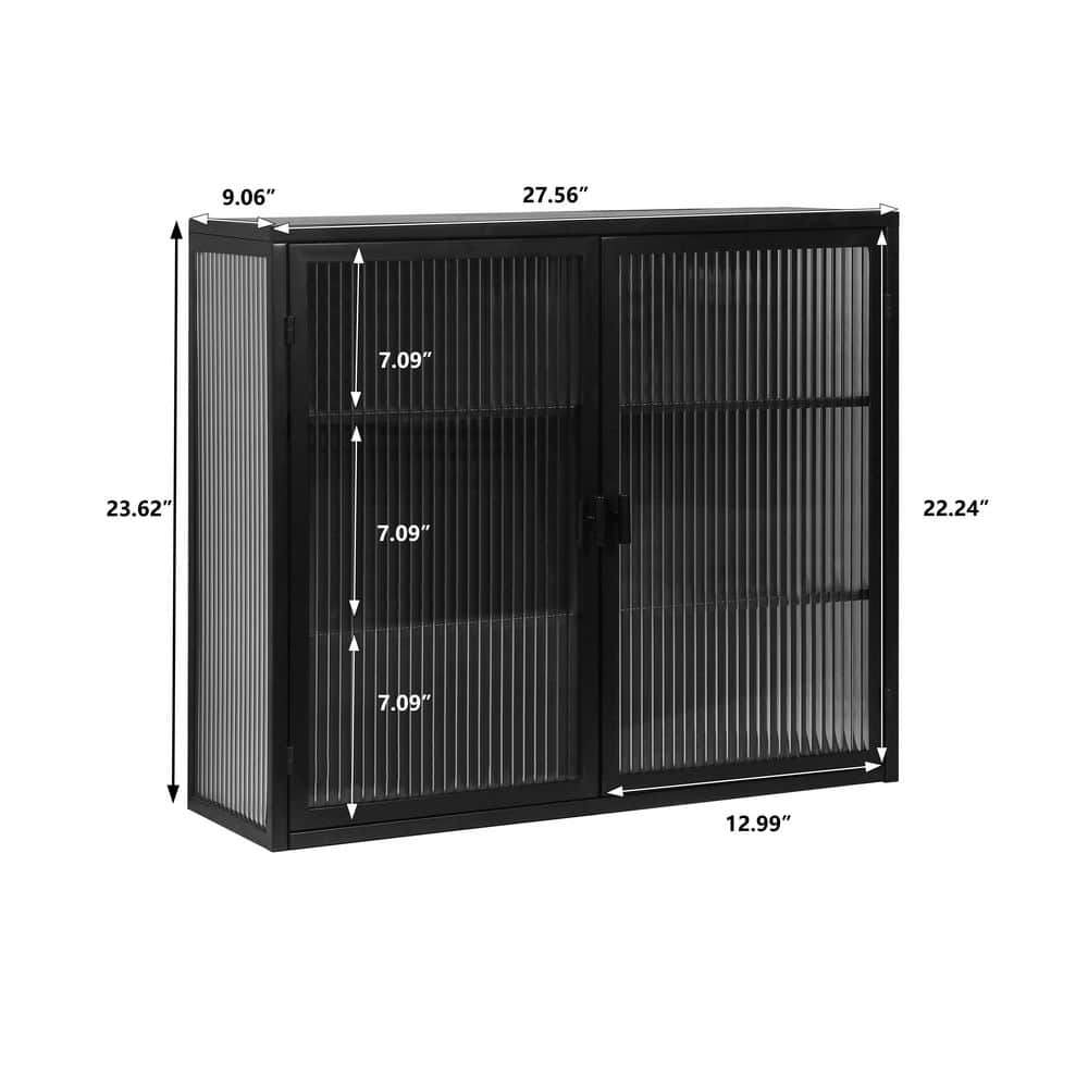 Unbranded Retro Style 27.6 in. W x 9.1 in. D x 23.6 in. H Bathroom Storage Wall Cabinet with Detachable Shelves in Black (3)
