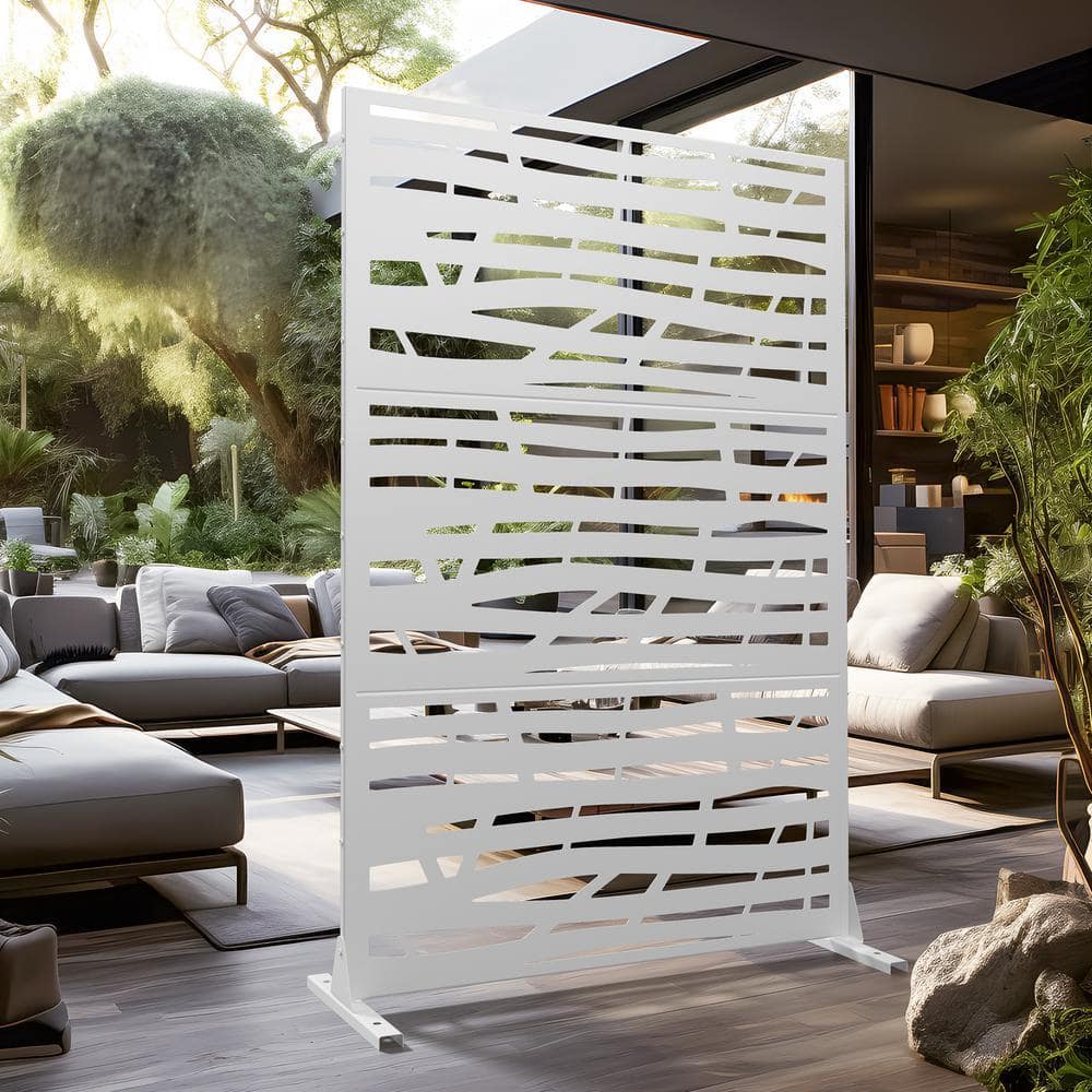 Lirago 75 x 48 in. Whiet Modern Outdoor Galvanized Privacy Screen (1)