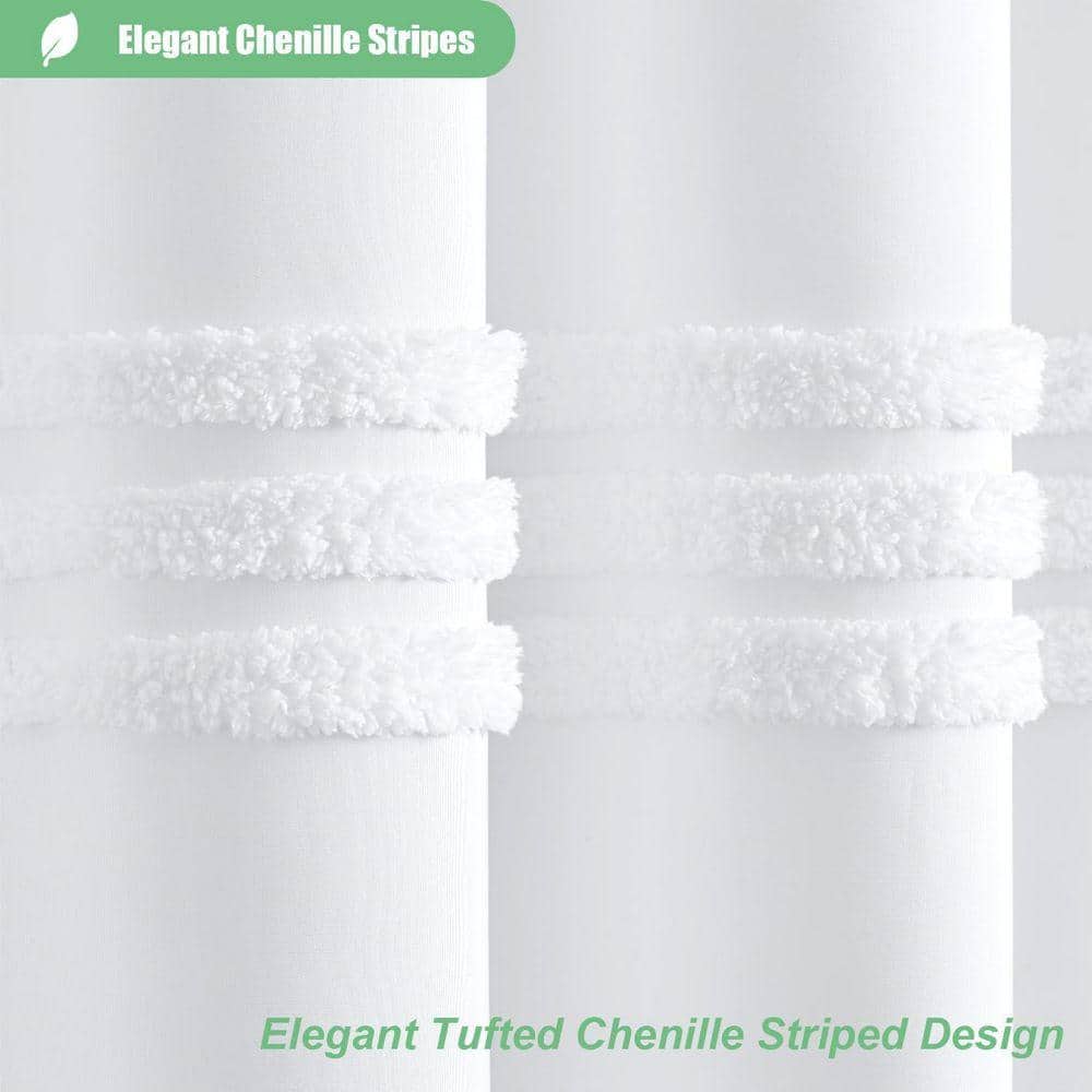 Unbranded White Fabric Shower Curtain 72 x 72 Tufted Chenille Striped Textured Cloth Waterproof Set with Hooks Machine Washable (3)