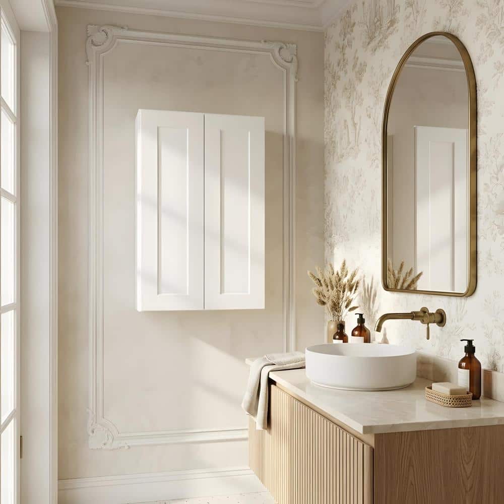 Zuvandra 24"Wx12"Dx42"H Solid Wood Bathroom Wall Cabinet with Doors and Adjustable Shelves, White (1)