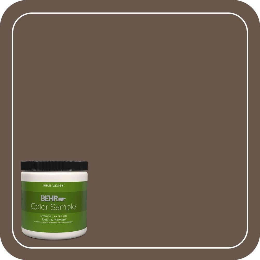 BEHR PREMIUM PLUS 8 oz. #PPU5-18 Chocolate Swirl Semi-Gloss Interior/Exterior Paint & Primer Color Sample