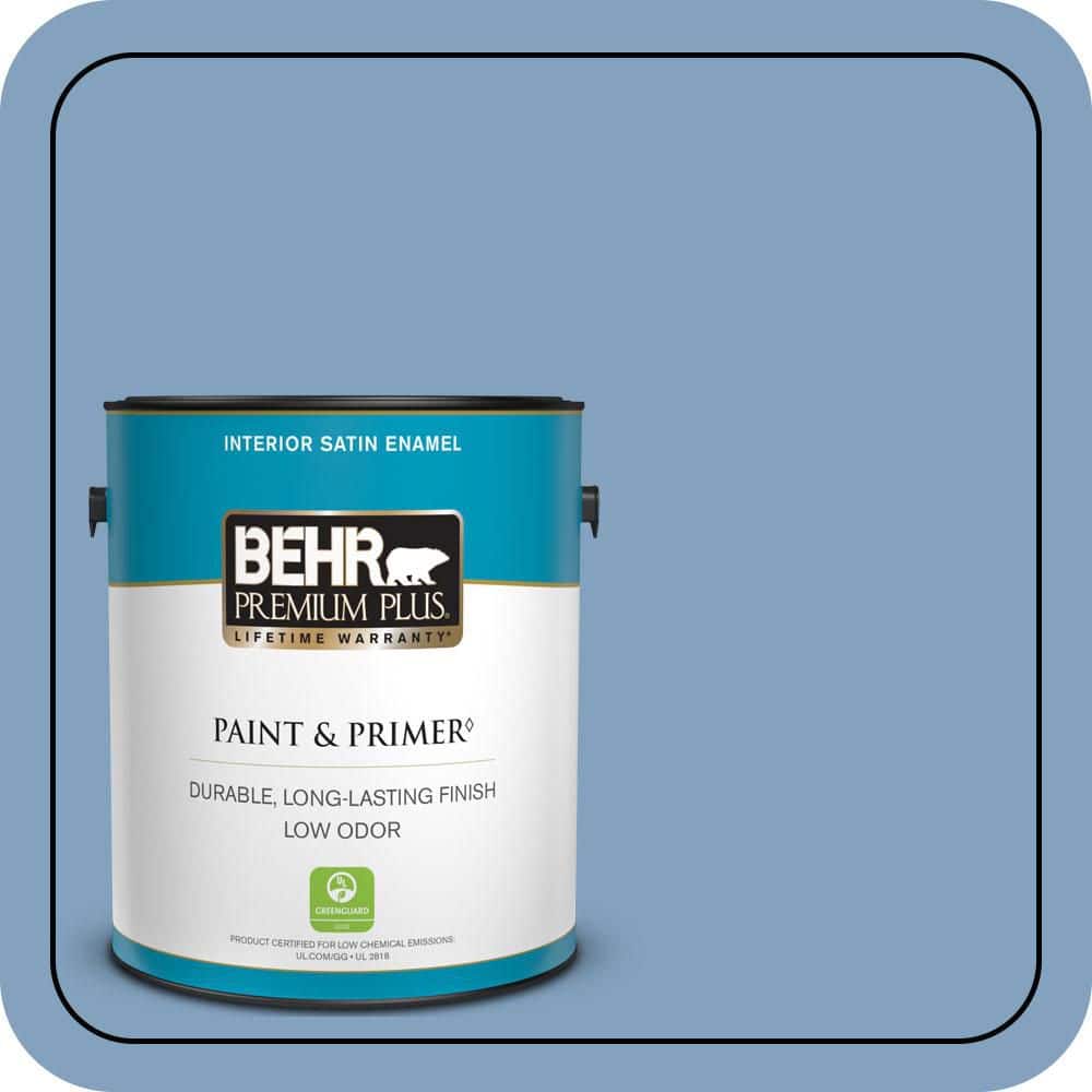 BEHR PREMIUM PLUS 1 gal. #PPU14-07 Hawaiian Sky Satin Enamel Low Odor Interior Paint & Primer