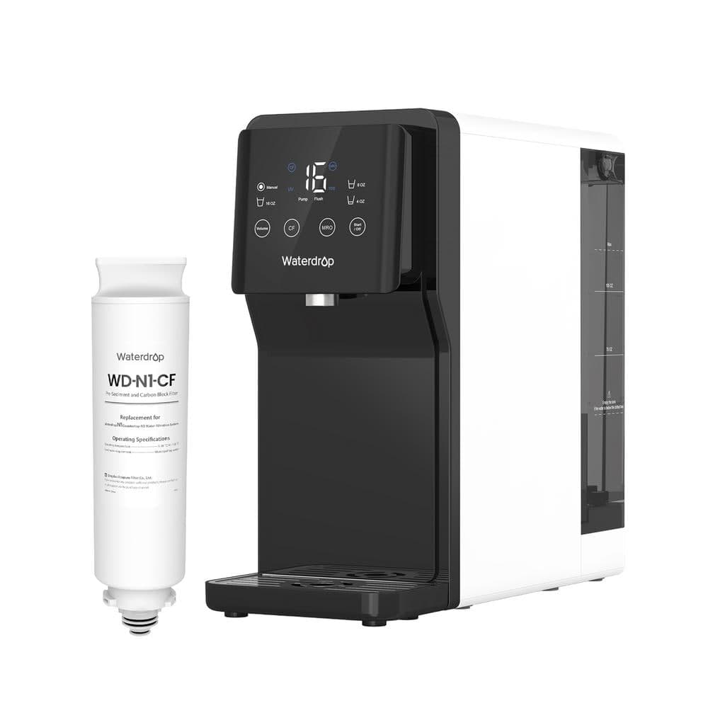 Waterdrop N1 Countertop Reverse Osmosis System, 4 Stage, 3:1 Pure to DRain, Reduce PFAS, Extra WD-N1-CF Replacement Filter (1)